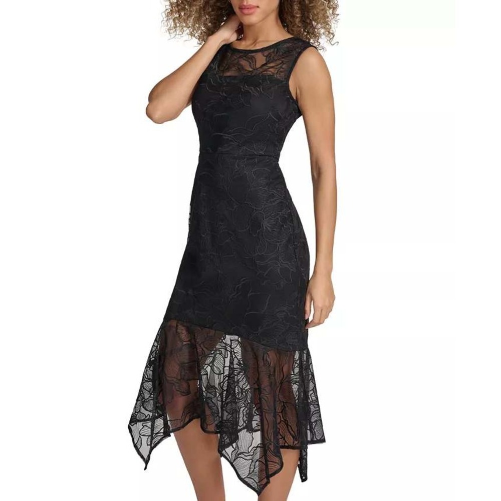 Kensie Black Embroidered Cotton Sleeveless‎ Mesh Dress Size 4